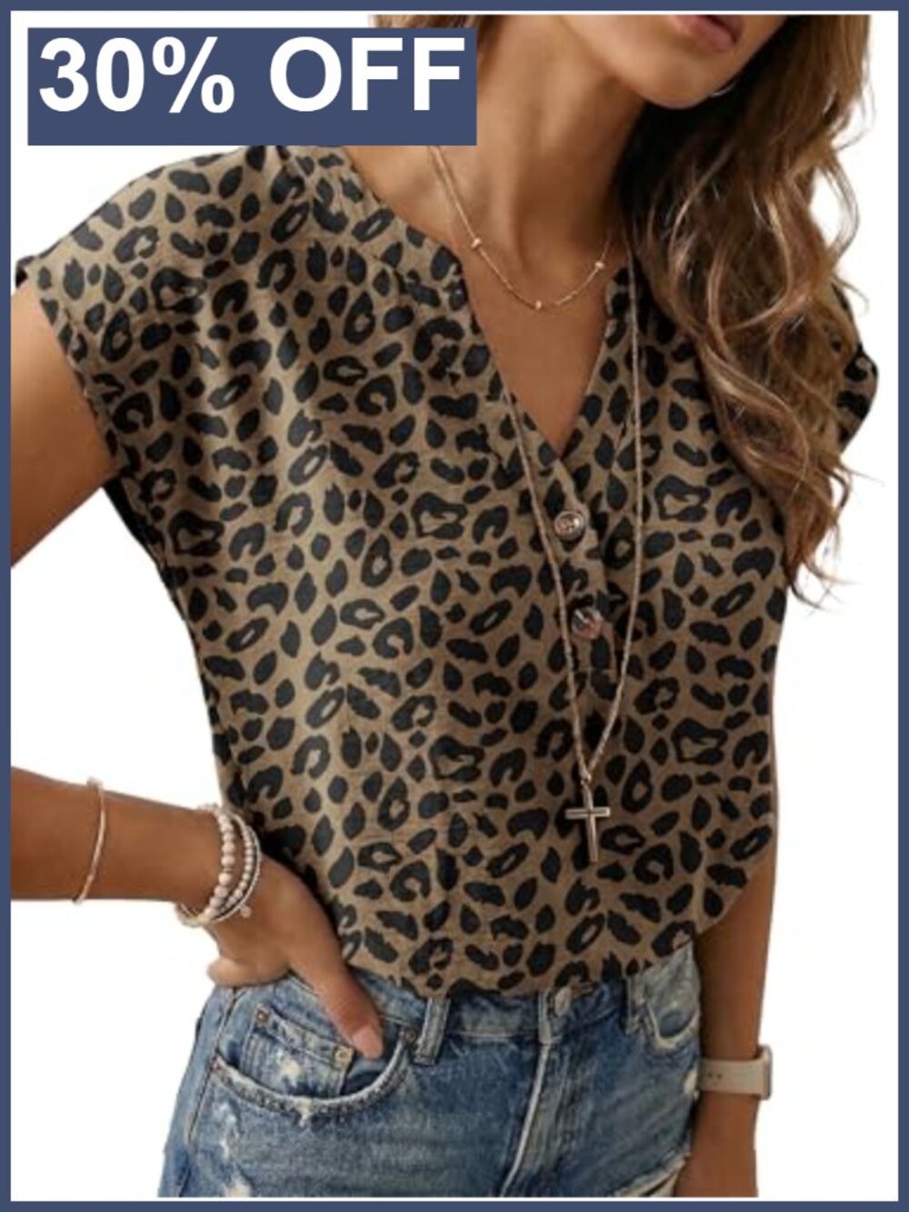 Women's Henley Top Cap Sleeve Business Casual Blouse